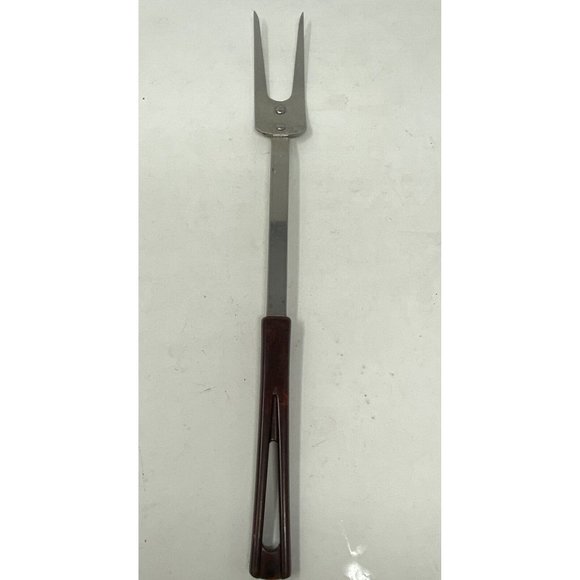 Vintage Stanhome Stainless Cooking Meat Fork With Brown Plastic Handle - Picture 1 of 7